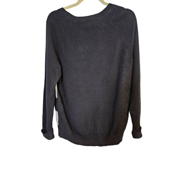 Black and Gray wide striped cashmere crew neck sweater.  Size L. - Picture 2 of 3